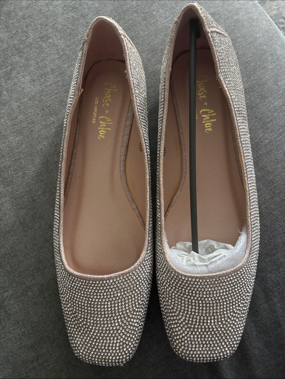 Chase & Chloe NIB NEVER WORN Crystal-Embellished Rose Gold Flats Size 10M.